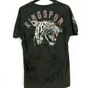 Ringspun Mens M Rhinestone Jeweled Tiger T Shirt
